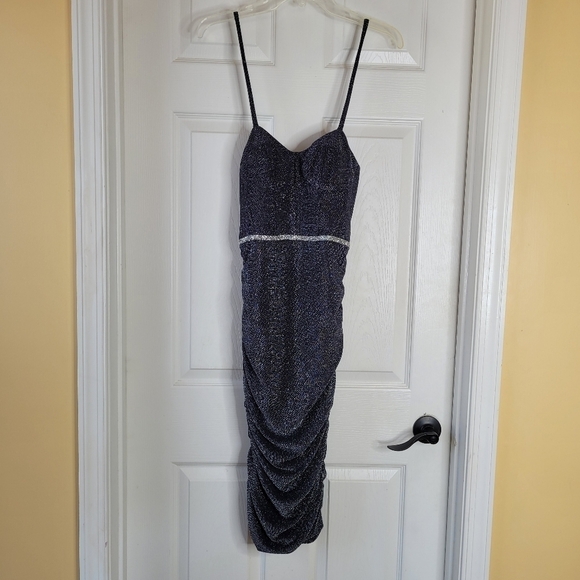 DB Studio Black Metallic Sweetheart Corset Midi Dress Sz 10 - Picture 5 of 15